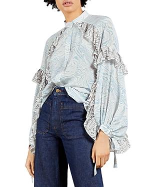 Ted Baker Marble Print Silk Ruffled Blouse
