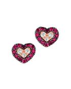 Bloomingdale's Ruby & Champagne Diamond Heart Stud Earrings In 14k Rose Gold - 100% Exclusive