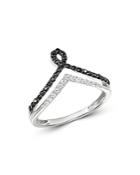 Bloomingdale's Diamond & Black Diamond Chevron Ring In 14k White Gold - 100% Exclusive