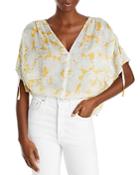 Vince Lotus Ruched Silk Flutter Sleeve Top