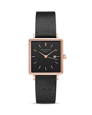 Rosefield The Boxy Rose Gold-tone Black Leather Watch, 26mm X 28mm