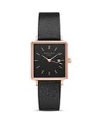 Rosefield The Boxy Rose Gold-tone Black Leather Watch, 26mm X 28mm