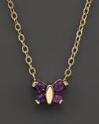 Amethyst Butterfly Pendant Necklace In 14k Yellow Gold, 16