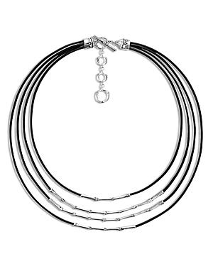 John Hardy Bamboo Sterling Silver Four Row Necklace On Leather Cord, 16
