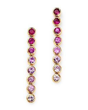 Shebee 14k Yellow Gold Ombre Pink Sapphire Linear Drop Earrings