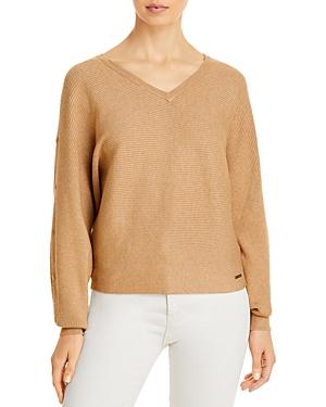T Tahari Ribbed V-neck Dolman Sweater