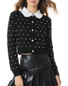 Alice And Olivia Collins Crochet Faux Pearl Sweater