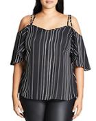 City Chic Striped Cold-shoulder Top
