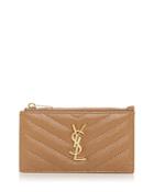 Saint Laurent Monogram Fragments Quilted Leather Zip Card Case