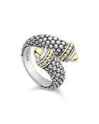 Lagos 18k Yellow Gold & Sterling Silver Signature Caviar Crossover Ring