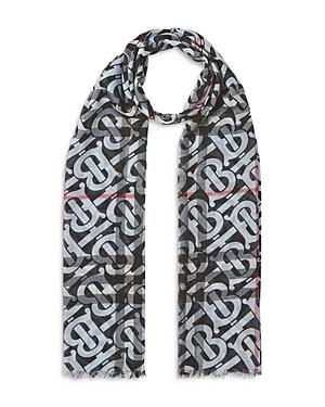 Burberry Monogram Print Lightweight Check Wool & Silk Scarf