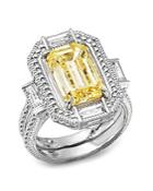 Judith Ripka Baguette Wrap Emerald Cut Double Band Ring With Canary Crystal And Rock Crystal Quartz