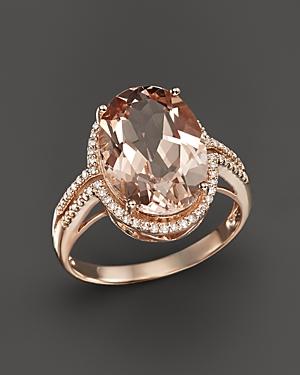 Morganite And Diamond Oval Statement Ring In 14k Rose Gold