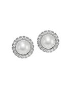 Aqua Cultured Freshwater Pearl & Cubic Zirconia Halo Button Earrings - 100% Exclusive