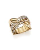 Diamond Crossover Ring In 14k Yellow Gold, .75 Ct. T.w.
