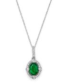Bloomingdale's Emerald And Diamond Oval Pendant Necklace In 14k White Gold, 18 - 100% Exclusive