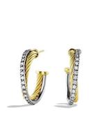 David Yurman Crossover Small Hoop Earrings With Diamonds In Gold