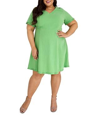 Maree Pour Toi Plus V Neck Ruffle Trim Dress