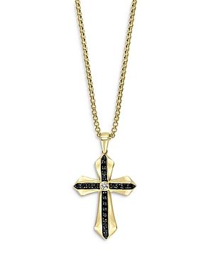 Bloomingdale's Men's Black & White Diamond Cross Pendant Necklace In 14k Yellow, 0.45 Ct. T.w. - 100% Exclusive