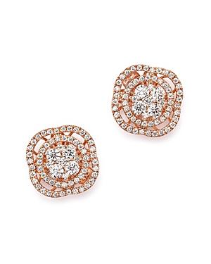 Diamond Cluster Stud Earrings In 14k Rose Gold, 1.0 Ct. T.w. - 100% Exclusive