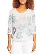 Nic+zoe Shimmer Bloom Floral Pattern Sweater