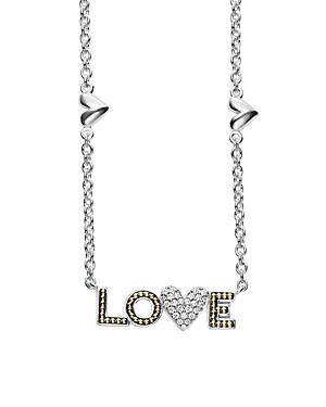 Lagos 18k Gold & Sterling Silver Beloved Diamond Love Pendant Necklace, 16