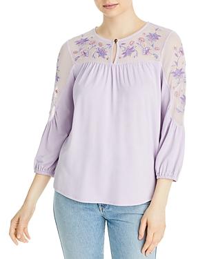 Cupio Three Quarter Length Sleeve Embroidered Mesh Top