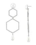 Aqua Pave & Simulated Pearl Double-hexagon Drop Earrings - 100% Exclusive