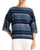 Lauren Ralph Lauren Striped Fringe Cotton Sweater