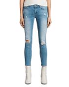 Allsaints Mast Distressed Ankle Jeans In Mid Indigo