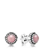 Pandora Earrings - Sterling Silver & Pink Opal Birthday Blooms October Stud