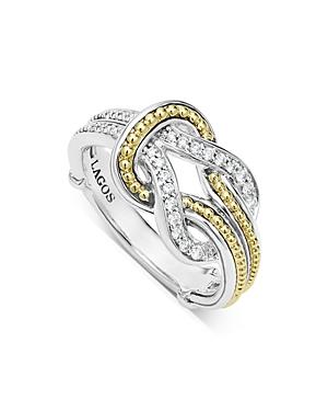 Lagos 18k Yellow Gold & Sterling Silver Newport Diamond Knot Statement Ring