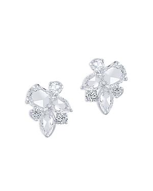 Harakh Colorless Diamond Cluster Stud Earrings In 18k White Gold, 1.0 Ct. T.w.