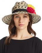 Helene Berman Pom-pom Trim Geometric Panama Hat