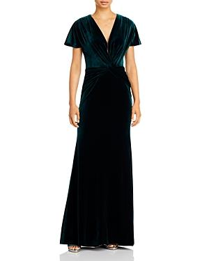 Aqua V Neck Velvet Gown - 100% Exclusive