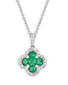 Bloomingdale's Emerald And Diamond Clover Pendant Necklace In 14k White Gold, 16 - 100% Exclusive
