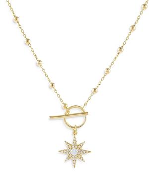 Adinas Jewels Cubic Zirconia Starburst Toggle Pendant Necklace In 14k Gold-plated Sterling Silver, 17.5