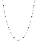 Bloomingdale's Freshwater Pearl & Emerald Bezel Statement Necklace In 14k White Gold, 17 - 100% Exclusive
