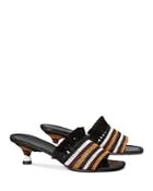 Tory Burch Women's Elanor Square Toe Braided Raffia Kitten Heel Sandals