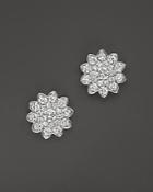 Diamond Cluster Flower Stud Earrings In 14k White Gold, 1.35 Ct. T.w.