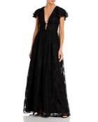 Aidan By Aidan Mattox V Neck Flutter Sleeve Gown