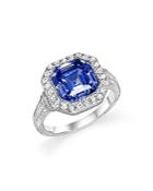 Judith Ripka Sterling Silver Asscher Ring With Lab-created Blue Corundum And White Sapphire
