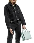 The Kooples Faux Leather Trim Denim Jacket