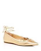 Michael Michael Kors Tabby Metallic Lace Up Pointed Toe Ballet Flats