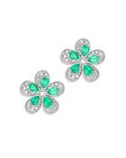Bloomingdale's Emerald & Champagne Diamond Flower Stud Earrings In 14k White Gold - 100% Exclusive