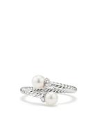 David Yurman Solari Bypass Ring With Cultured Akoya Pearls & Diamonds In 18k White Gold