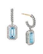 David Yurman Sterling Silver Novella Drop Earrings With Blue Topaz And Pave Diamonds