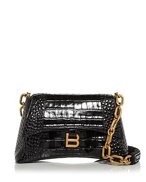 Balenciaga Small Downtown Croc Embossed Leather Shoulder Bag