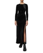 Maje Rilexa Velvet Ruched Maxi Dress