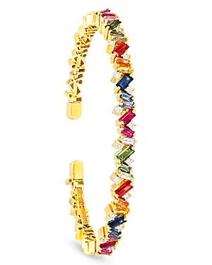 Suzanne Kalan 18k Yellow Gold Rainbow Sapphire & Diamond Bangle Bracelet